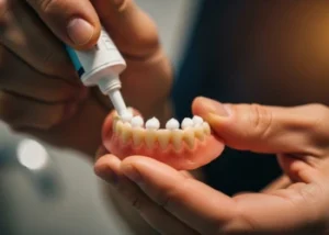 denture adhesive to clean upper denture for secure fit