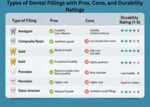 types of dental fillings with pros, cons, and durability ratings